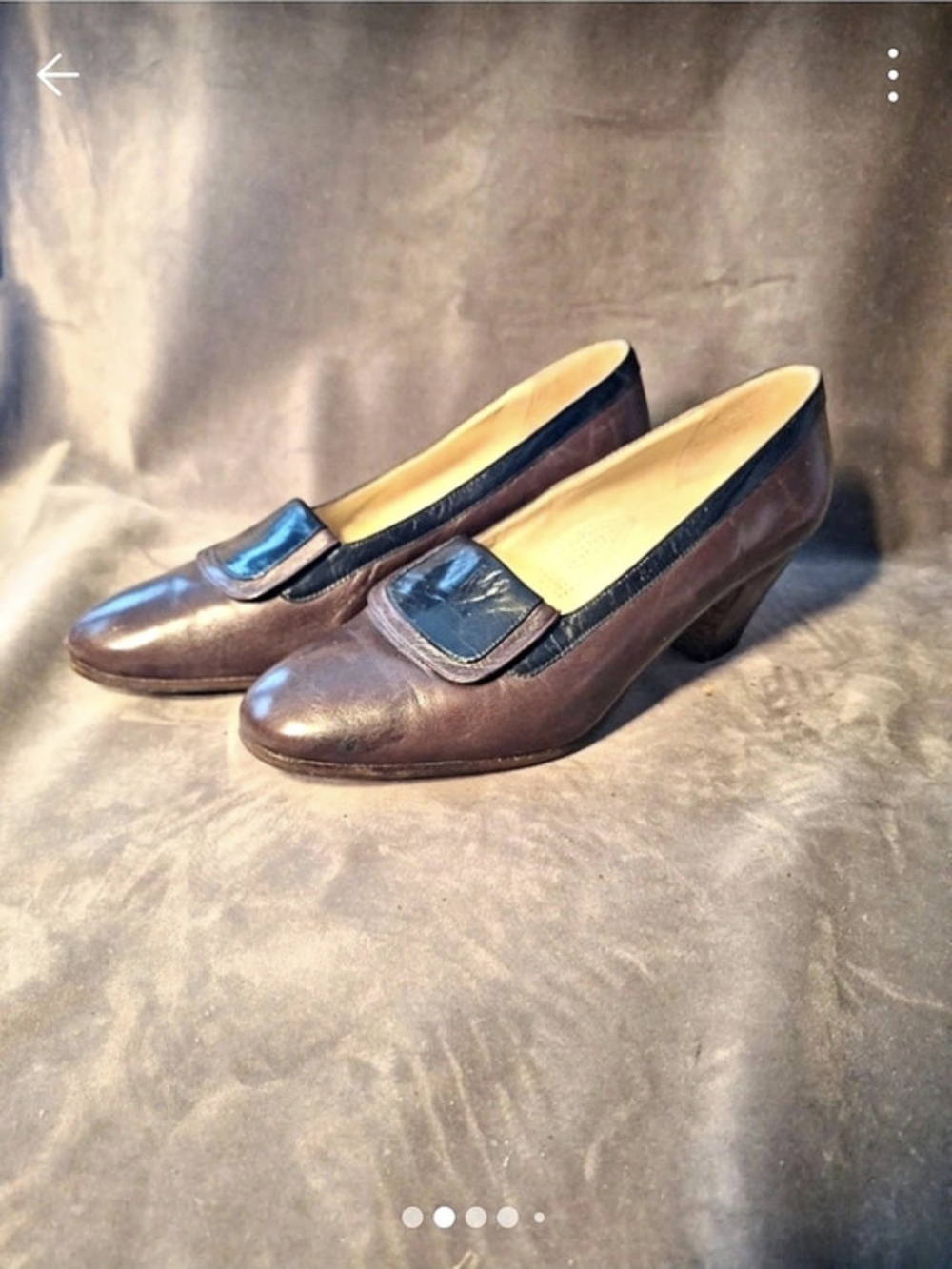 Charles Antonio Chausseur Leather-Style Pilgrim Pumps in Brown & Black EU 38